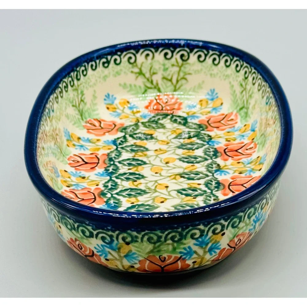 Polish Pottery Unikat Oval Baker Dish Floral 7.5 inch J Okraska 1699